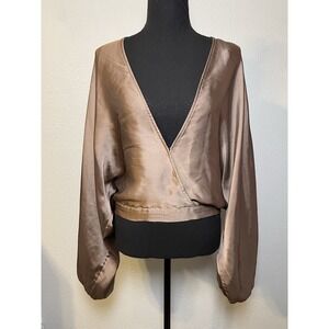 Free People Midnight Vibes Plunge Top Womens Medium Dolman Poet Flowy sleeve